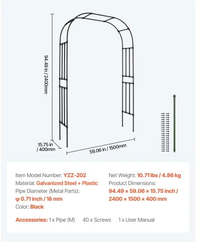 VEVOR Sodo arka YZZ-202, juoda, cinkuotas plienas ir plastikas, 240 x 150 x 40 cm