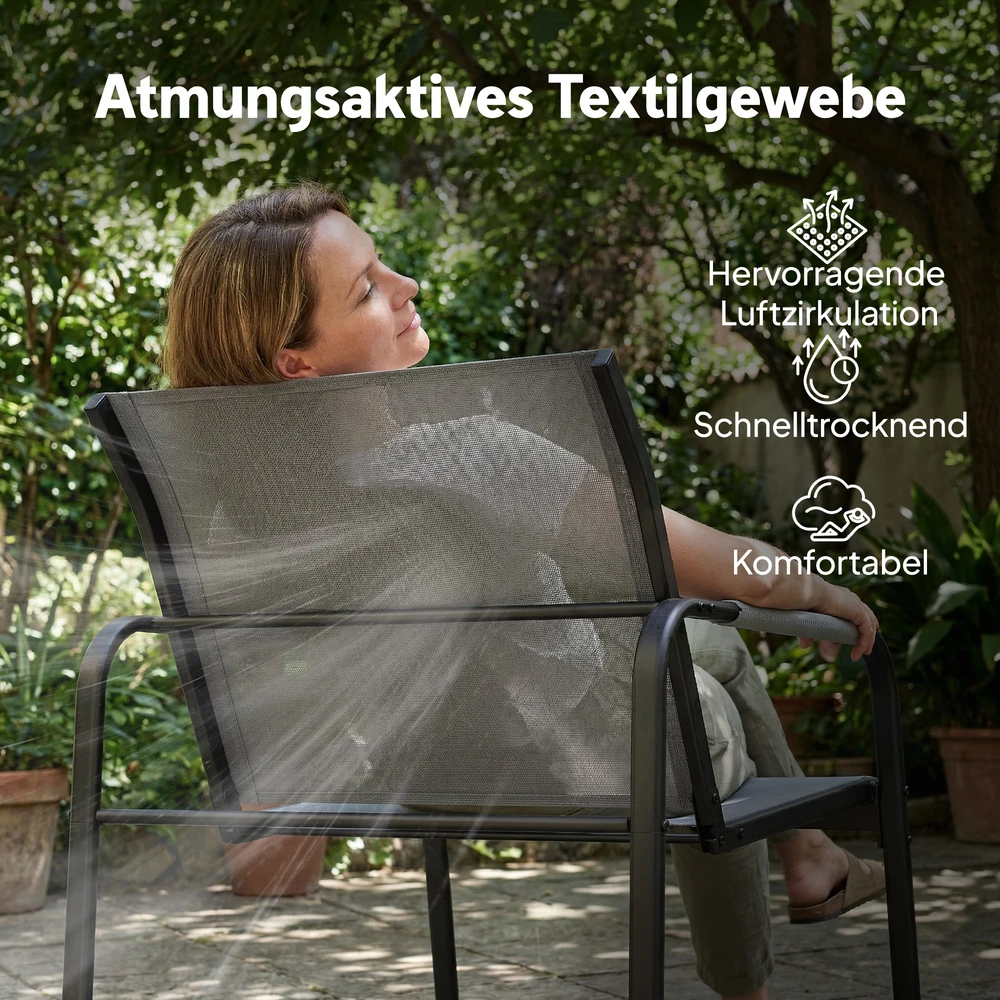Lauko baldų komplektas Aosom Sodo baldų komplektas 4 asmenims, pilka / juoda, su 2 vietų sofa, 2 kėdėmis ir apvaliu stalu