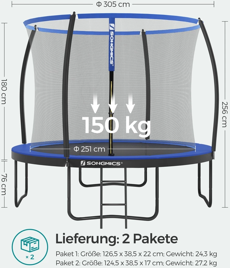 Koduva Sodo batutas, apvalus, Ø 305 cm, su apsauginiu tinklu ir kopėčiomis, juodas/mėlynas