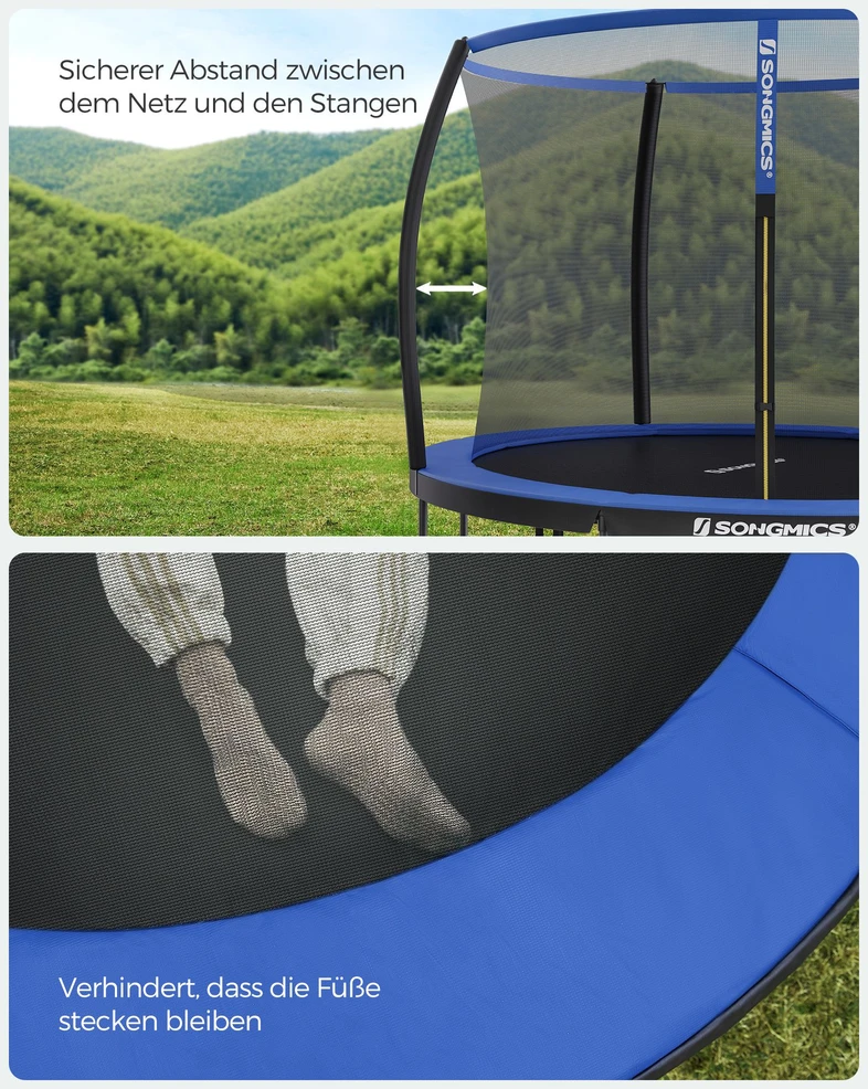Songmics Sodo batutas su apsauginiu tinklu, 366 cm, juodas ir mėlynas, su kopėčiomis