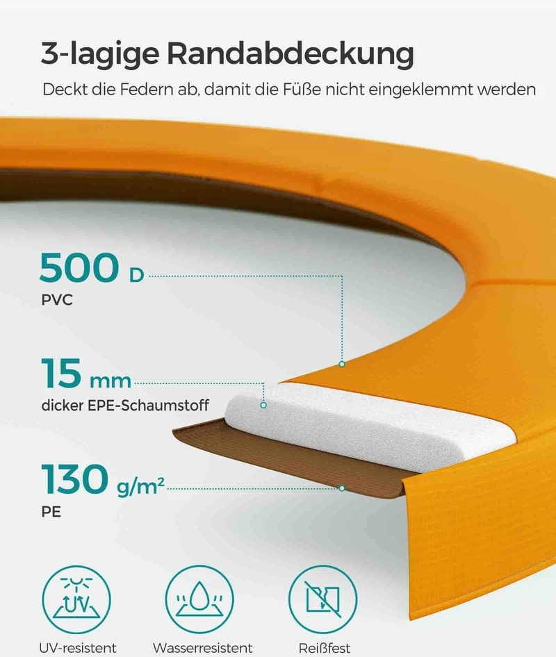 Songmics Sodo batutas su apsauginiu tinklu, Ø 366 cm, su kopėčiomis, juodas, oranžinis