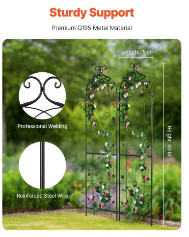 VEVOR Sodo grotelės vijokliniams augalams, metalinės, juodos, 38 x 152 cm, 2 vnt.