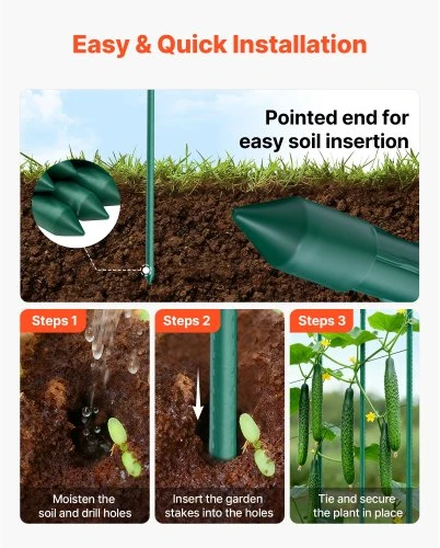 Koduva Sodo kuoliukai VEVOR pomidorams, 50 vnt., 145,5 cm, plastiku dengtas metalas