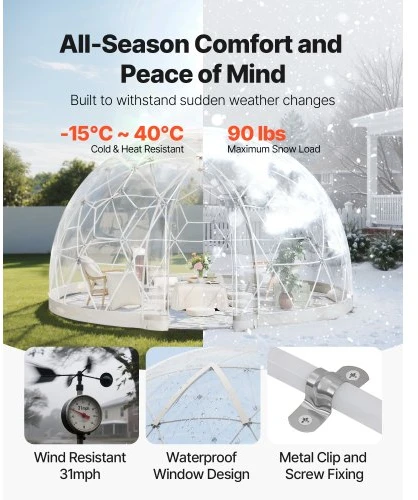 Koduva Sodo kupolas VEVOR GB-DOME-12, PVC, baltas / skaidrus, 360 x 220 cm, 4-7 asmenims