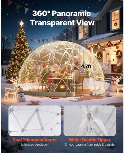 Koduva Sodo kupolinė palapinė VEVOR GB-DOME-9.5, balta / skaidri, PVC, 290 x 175 cm, 2-4 asmenims
