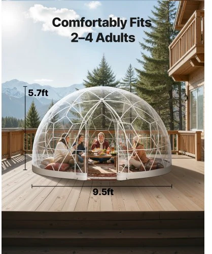 Koduva Sodo kupolinė palapinė VEVOR GB-DOME-9.5, balta / skaidri, PVC, 290 x 175 cm, 2-4 asmenims