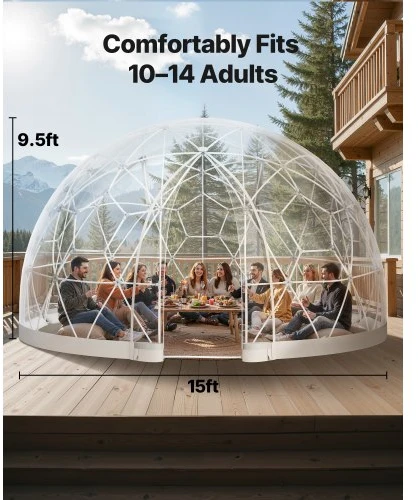 VEVOR Sodo kupolo šiltnamis GB-DOME-15, PVC, baltas / skaidrus, 457 x 290 cm