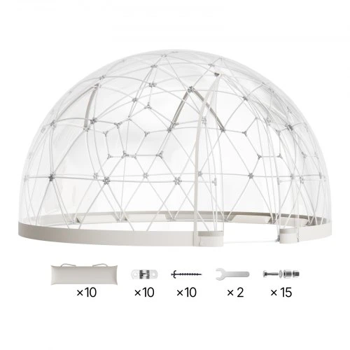 VEVOR Sodo kupolo šiltnamis GB-DOME-15, PVC, baltas / skaidrus, 457 x 290 cm