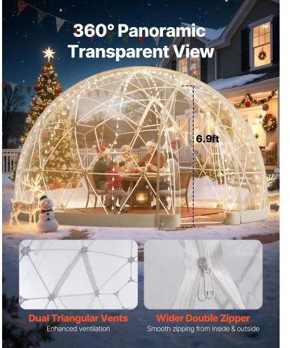 VEVOR Sodo kupolo šiltnamis GB-DOME-15, PVC, baltas / skaidrus, 457 x 290 cm