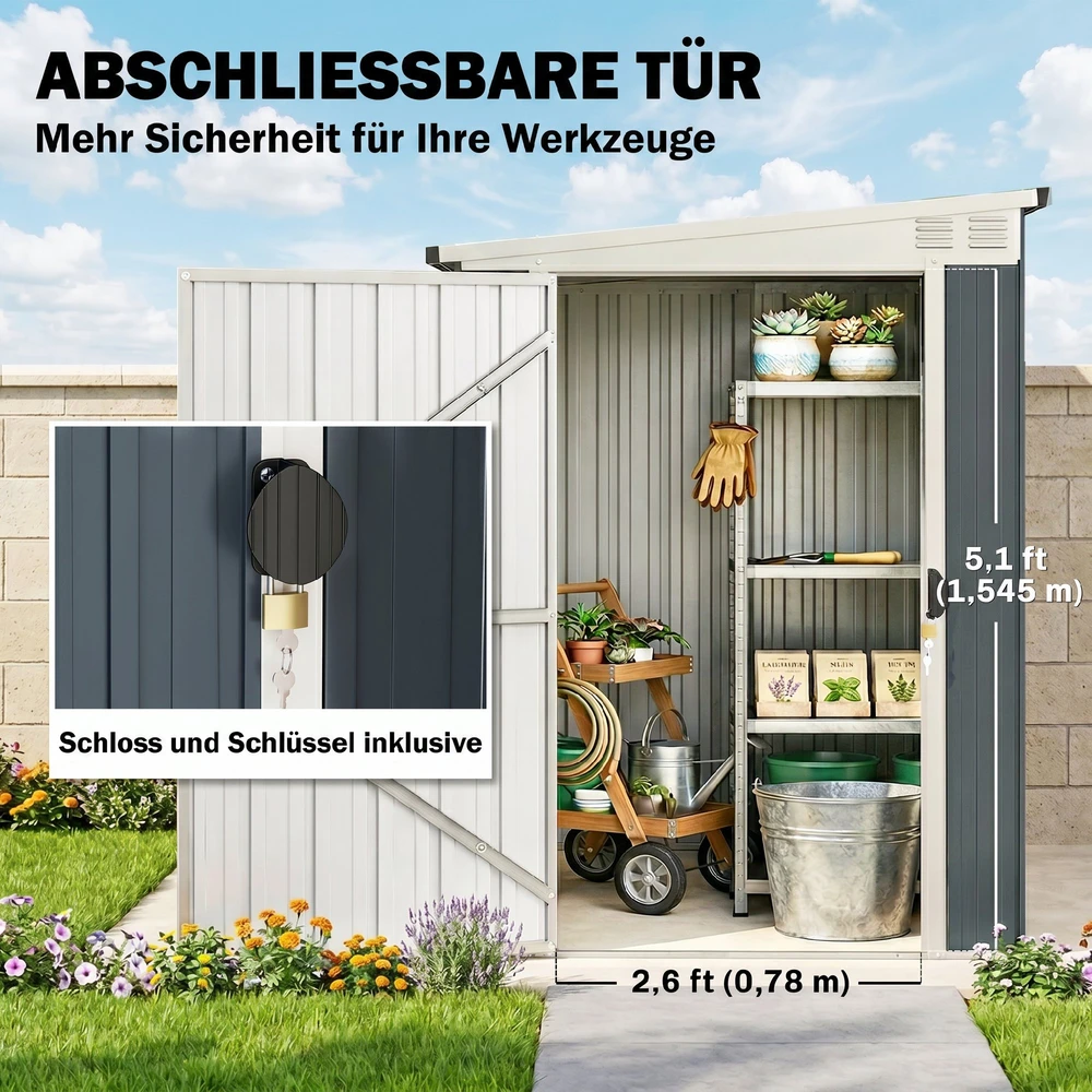 Aosom Sodo laikymo pašiūrė 84H-359V01CG, tamsiai pilka, plienas, 128 x 231 x 161/181 cm
