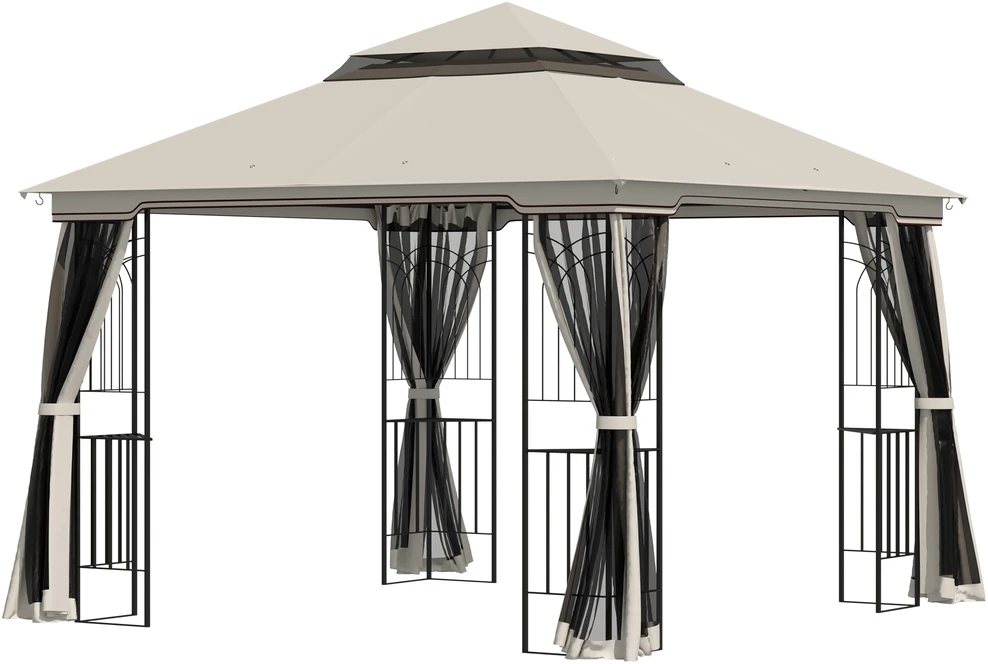 Aosom Sodo pavėsinė su dvigubu stogu, smėlio spalvos, 2,99 x 2,99 x 2,74 m
