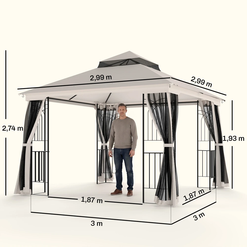 Aosom Sodo pavėsinė su dvigubu stogu, smėlio spalvos, 2,99 x 2,99 x 2,74 m