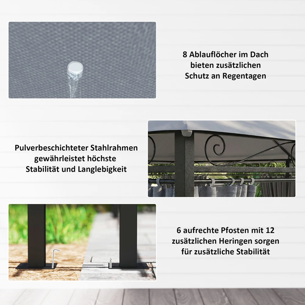 Aosom Sodo pavillonas, lauko pavėsinė su užuolaidomis, vėdinamu stogu, tamsiai pilka