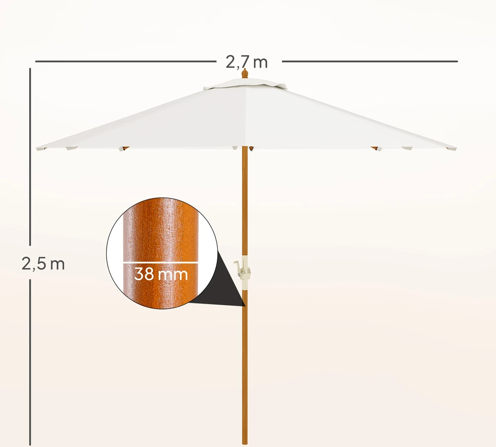 Aosom Sodo skėtis iš medžio, kreminė, Ø 270 x 250 cm