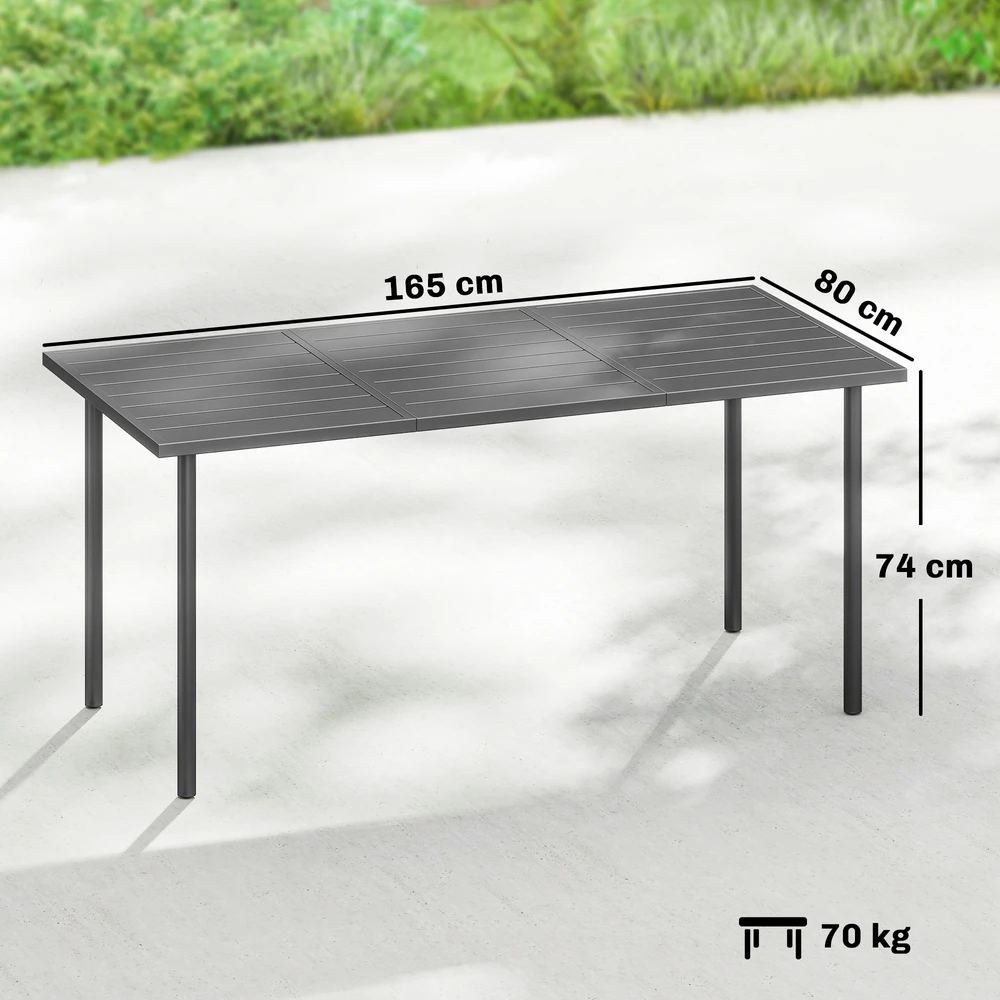 Aosom Sodo stalas 165 x 80 cm, 6 asmenims, tamsiai pilkas, plieno rėmas