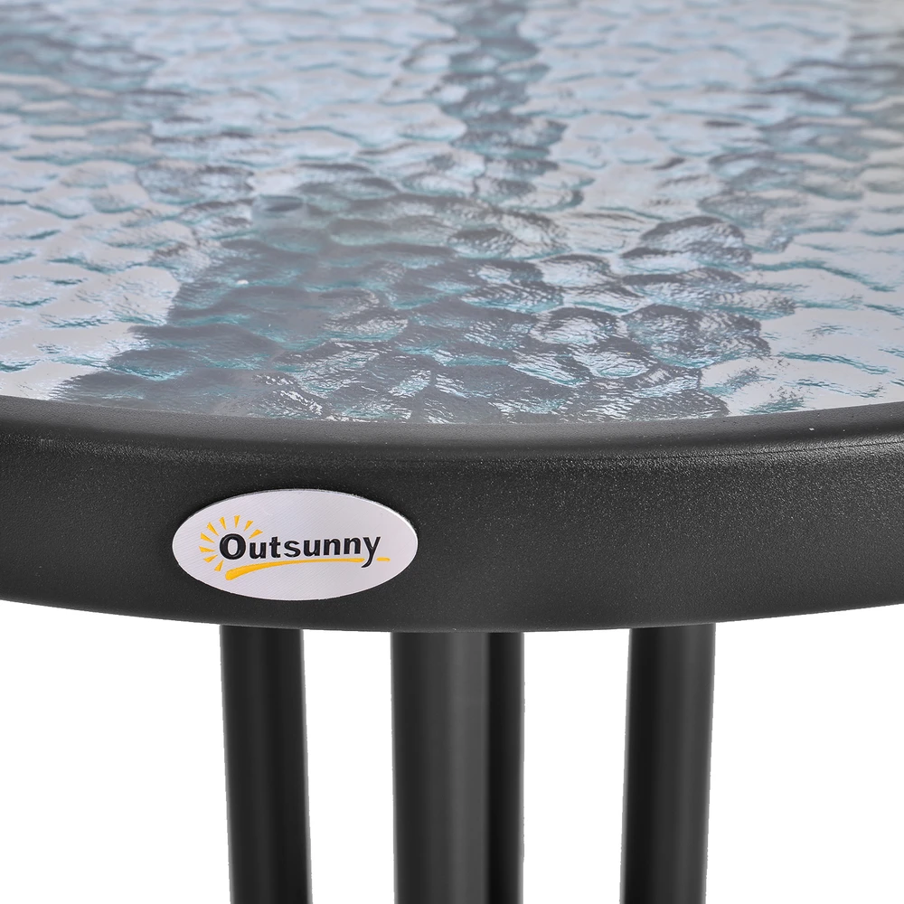 Aosom Sodo stalas balkono stalas, juodas, Ø60 x H70 cm, metalas ir saugus stiklas