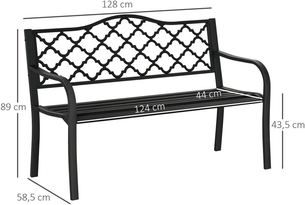 Aosom Sodo suolas 2 vietų, metalas, juodas, 128 x 58,5 x 89 cm