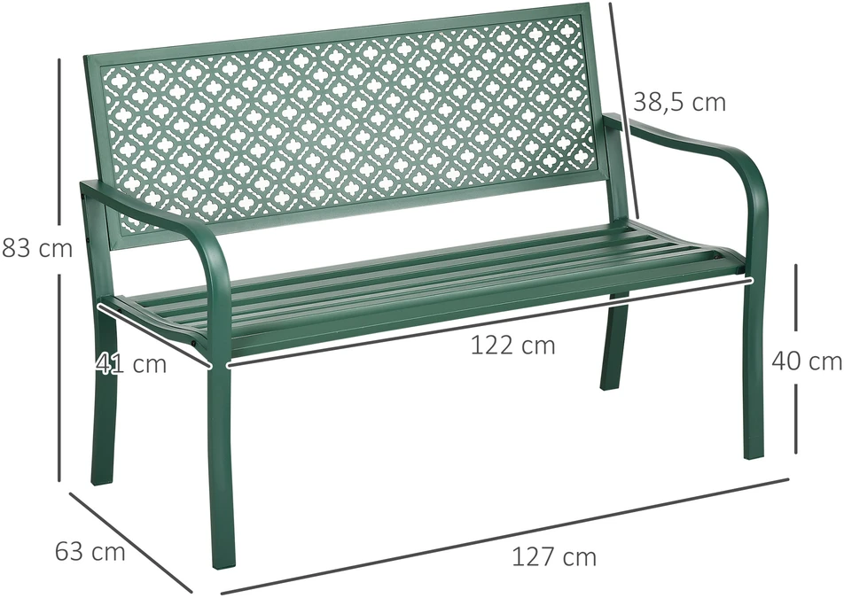 Aosom Sodo suoliukas iš metalo, 2 vietų, tamsiai žalias, 127 x 63 x 83 cm