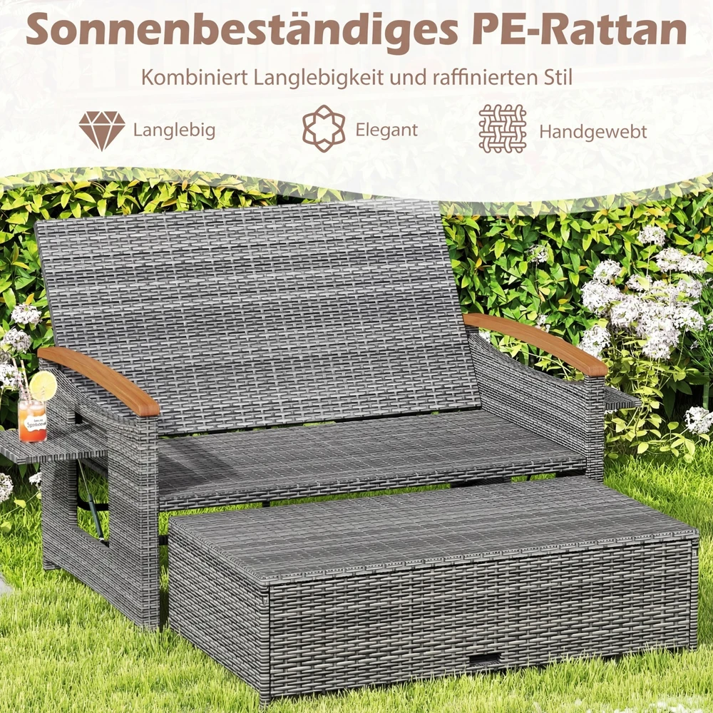Promotion Sodo suoliukas su pakoju ir daiktadėže, 2 vietų, baltas / pilkai mišrus