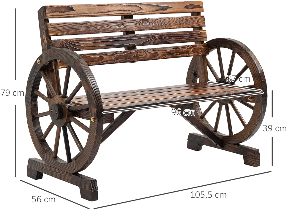 Aosom Sodo suoliukas, vežimo rato dizainas, 2 asmenims, rudos spalvos, 105,5 x 56 x 79 cm