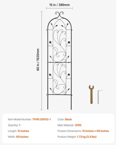 Koduva Sodo treliažas vijokliniams augalams VEVOR, metalinis, juodas, 38 x 152 cm