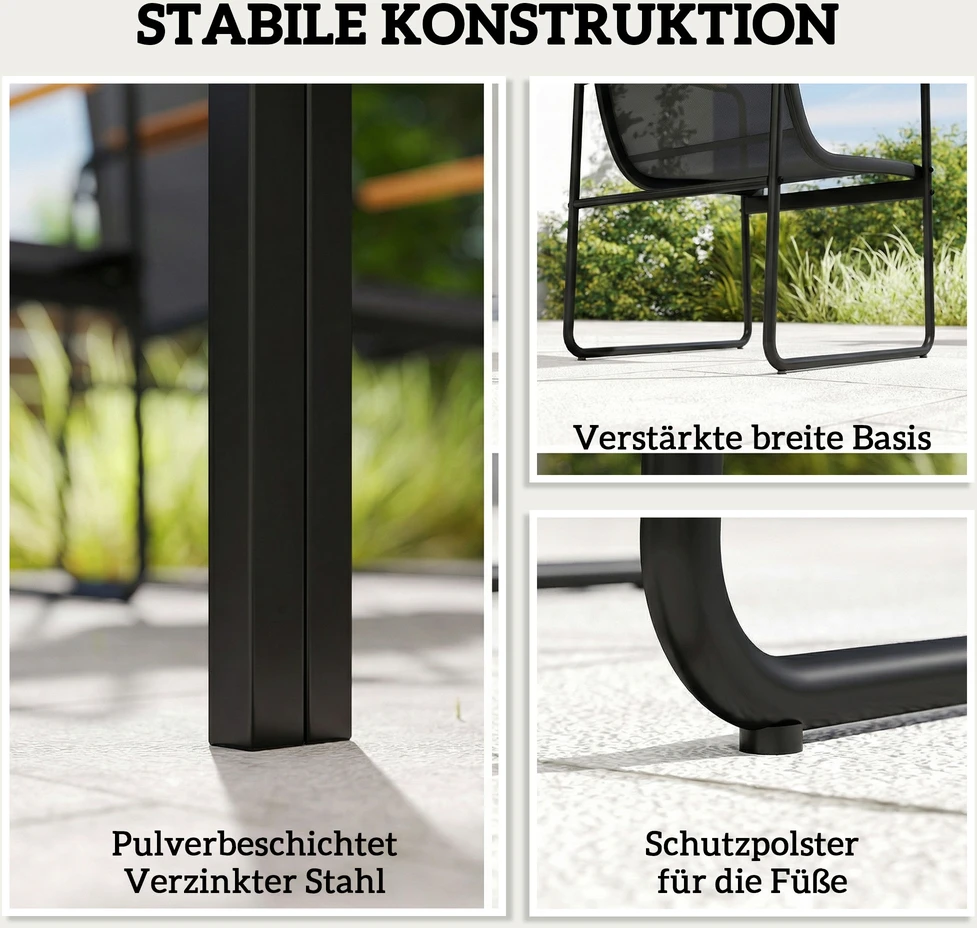 Lauko baldų komplektas Koduva Sodo valgomojo komplektas, 7 dalių, juodas, 150 x 80 cm stiklinis stalas