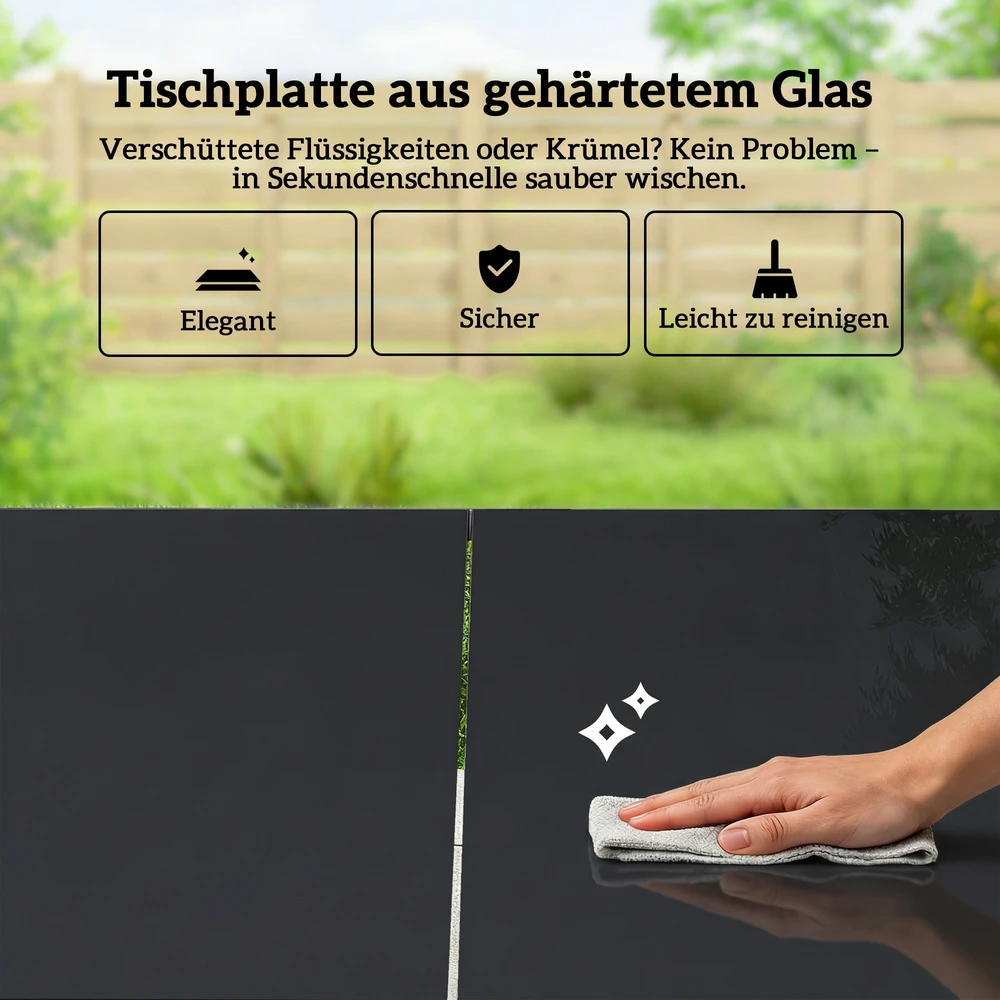Lauko baldų komplektas Koduva Sodo valgomojo komplektas, 7 dalių, juodas, 150 x 80 cm stiklinis stalas