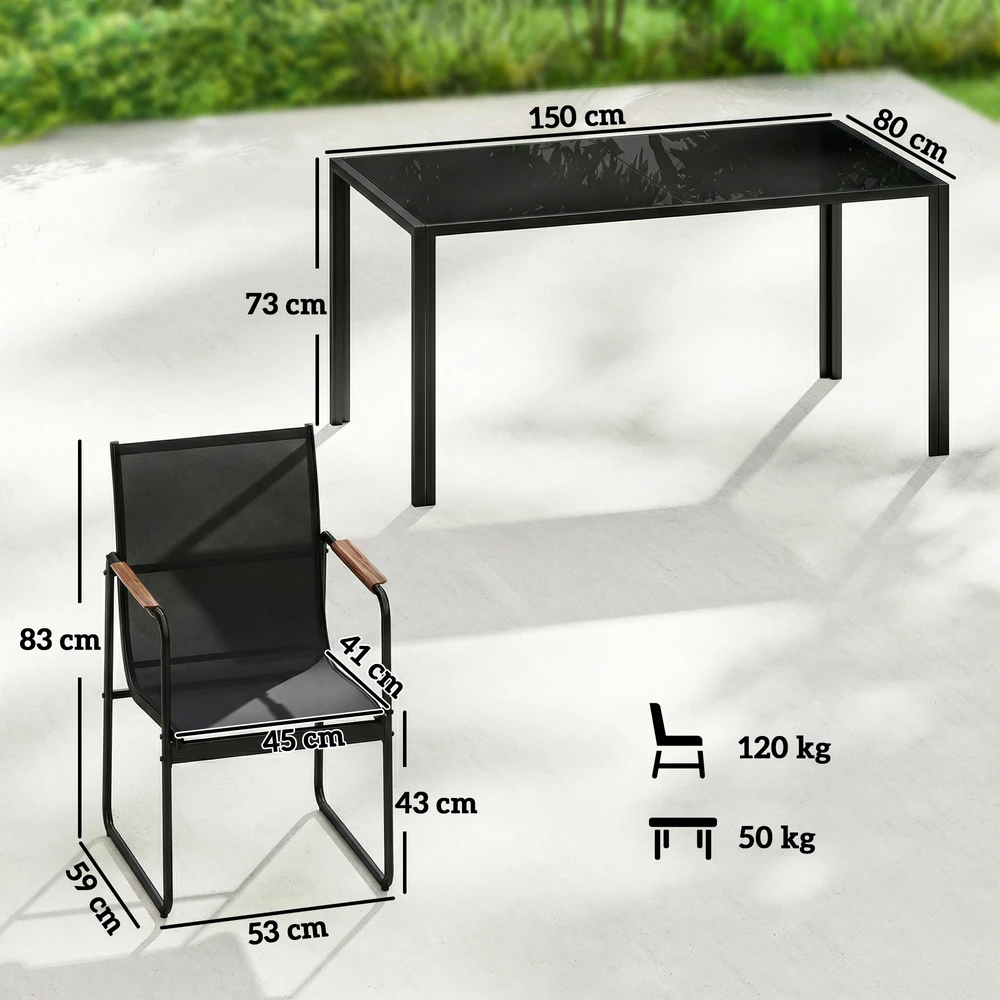 Lauko baldų komplektas Koduva Sodo valgomojo komplektas, 7 dalių, juodas, 150 x 80 cm stiklinis stalas