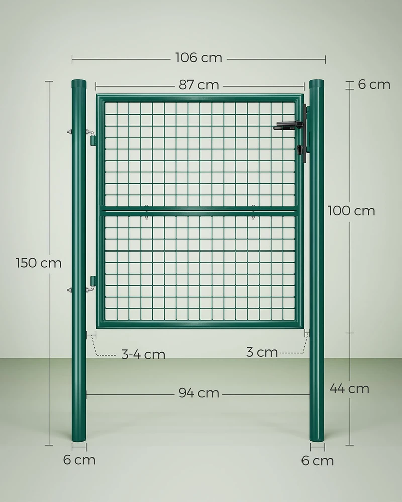 Koduva Sodo vartai iš cinkuoto plieno, žali, 106 x 6 x 150 cm, su spyna ir 3 raktais