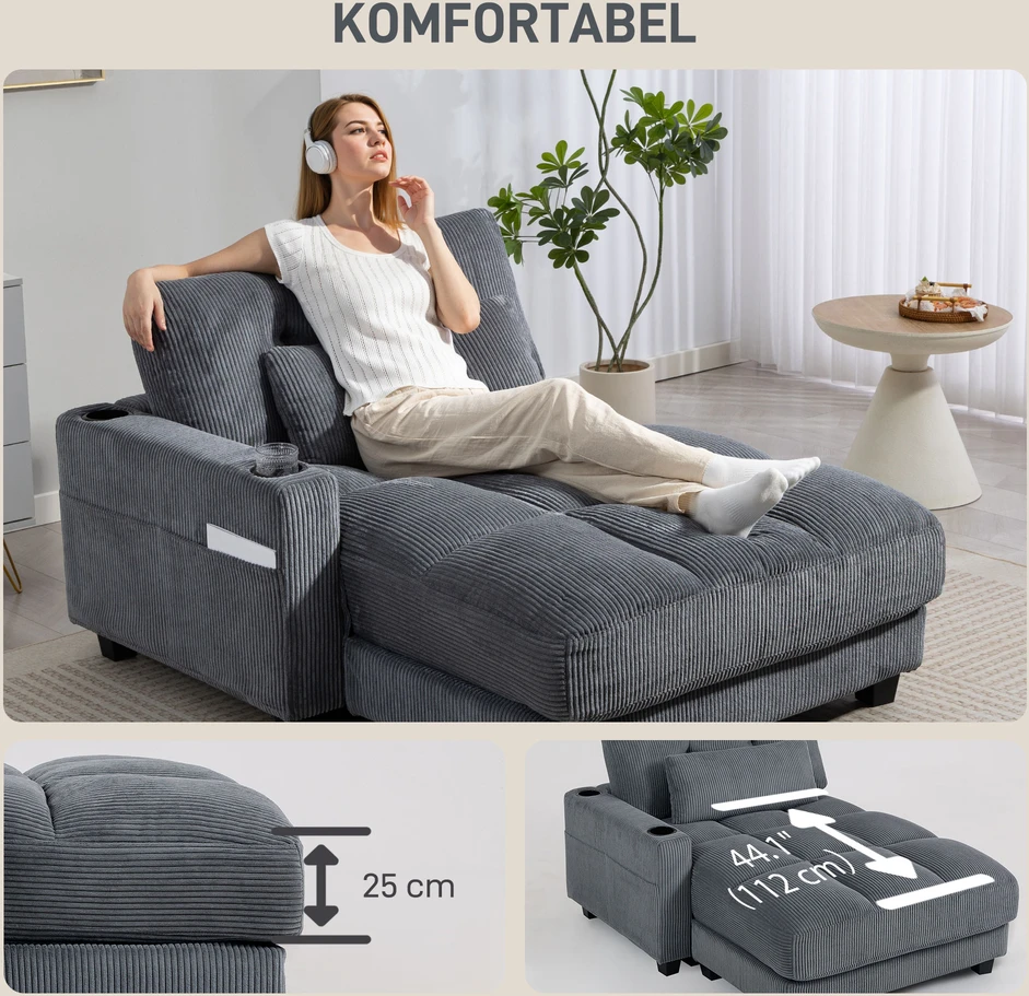 Aosom Sofa-lova su pagalve, tamsiai pilka, 147 x 114 x 86 cm