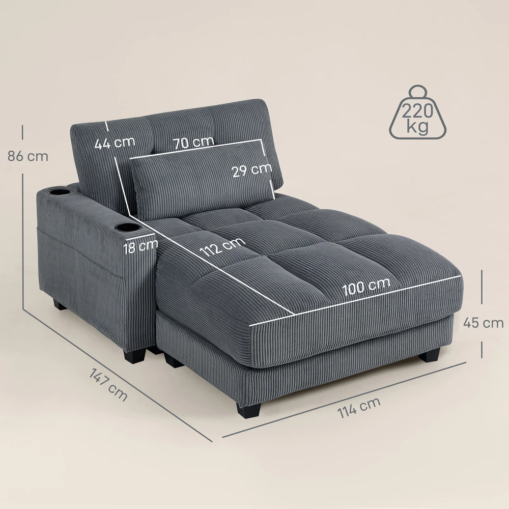 Aosom Sofa-lova su pagalve, tamsiai pilka, 147 x 114 x 86 cm