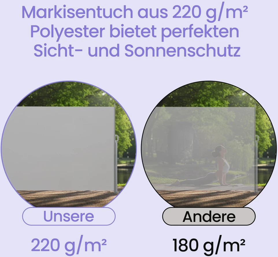 Songmics Šoninė markizė 200 x 350 cm, ištraukiama, su plieniniu korpusu, šviesiai pilka