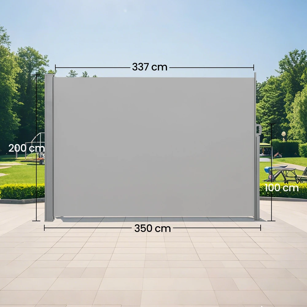 Songmics Šoninė markizė 200 x 350 cm, ištraukiama, su plieniniu korpusu, šviesiai pilka