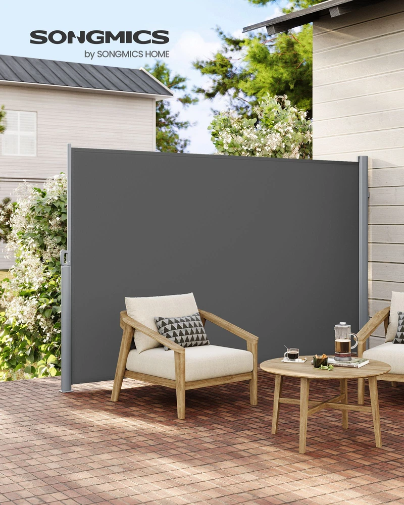 Songmics Šoninė markizė balkonui ir terasai, 160 x 350 cm, antracito, aliuminis, poliesteris su PU danga