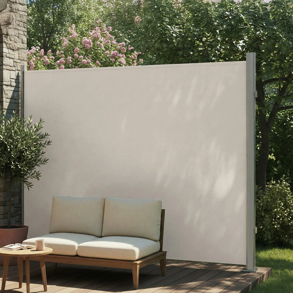 Songmics Šoninė markizė balkonui ir terasai, 180 x 300 cm, aliuminio lydinys, poliesteris, smėlio spalvos