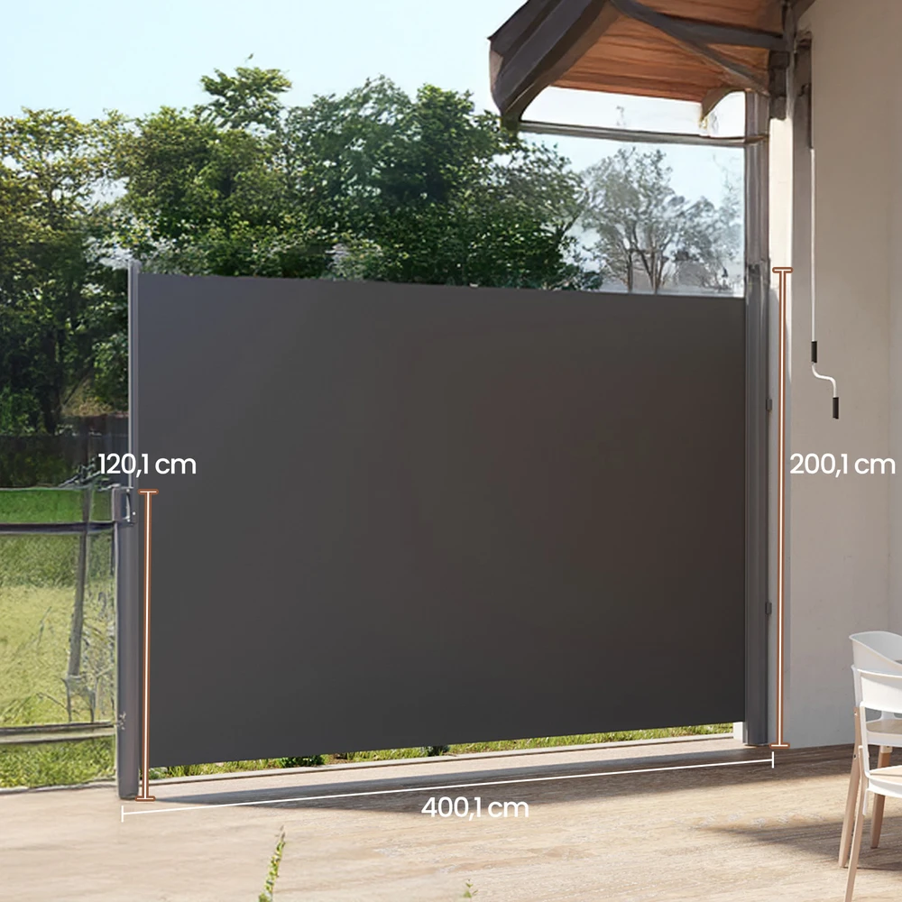 Songmics Šoninė markizė su aliuminio lydinio kasete, 200 x 400 cm, antracito spalvos