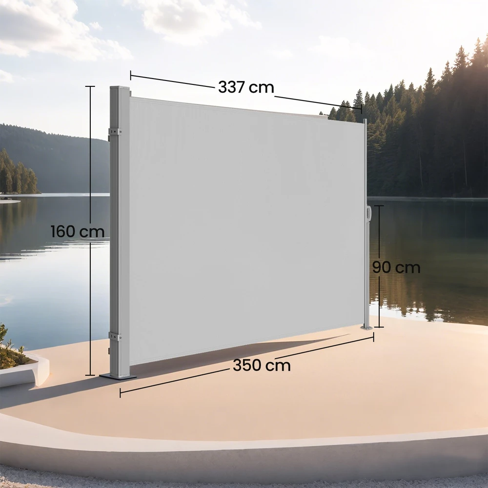 Songmics Šoninė markizė su plieniniu korpusu, ištraukiama, 160 x 350 cm, šviesiai pilka