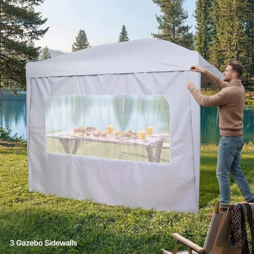 VEVOR Šoninė sienelė pavėsinei, 3 x 3 m išskleidžiamai pavėsinei, balta, 1 vnt.