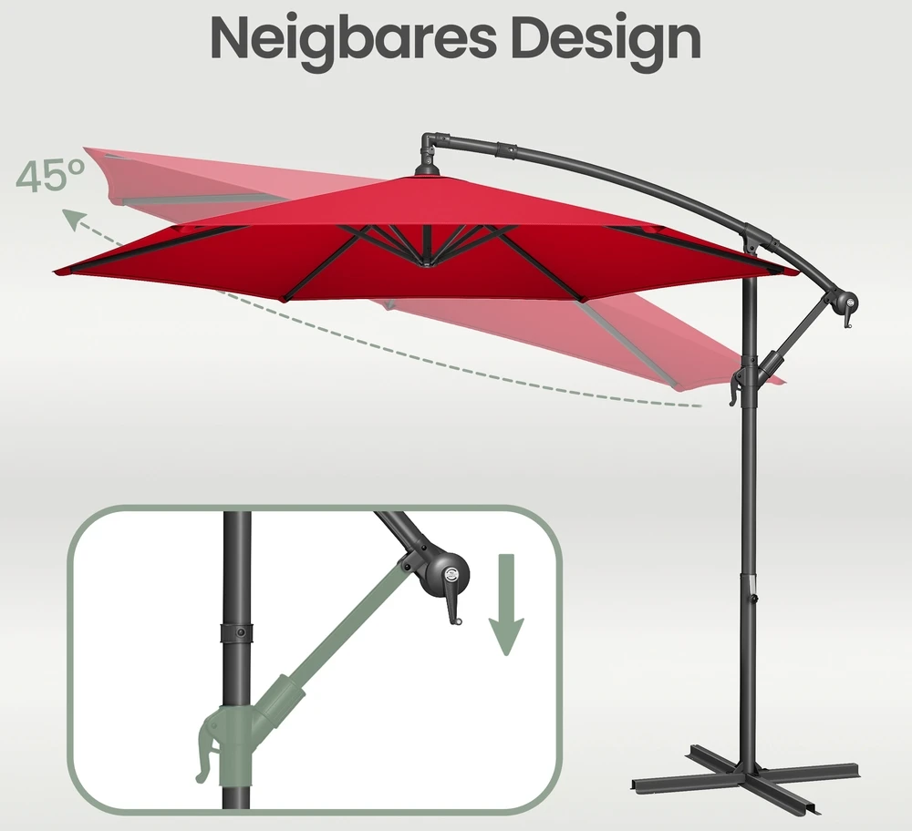 Songmics Šoninis skėtis nuo saulės su stovu, 300 cm, metalinis, poliesteris 180 g/m², raudonas