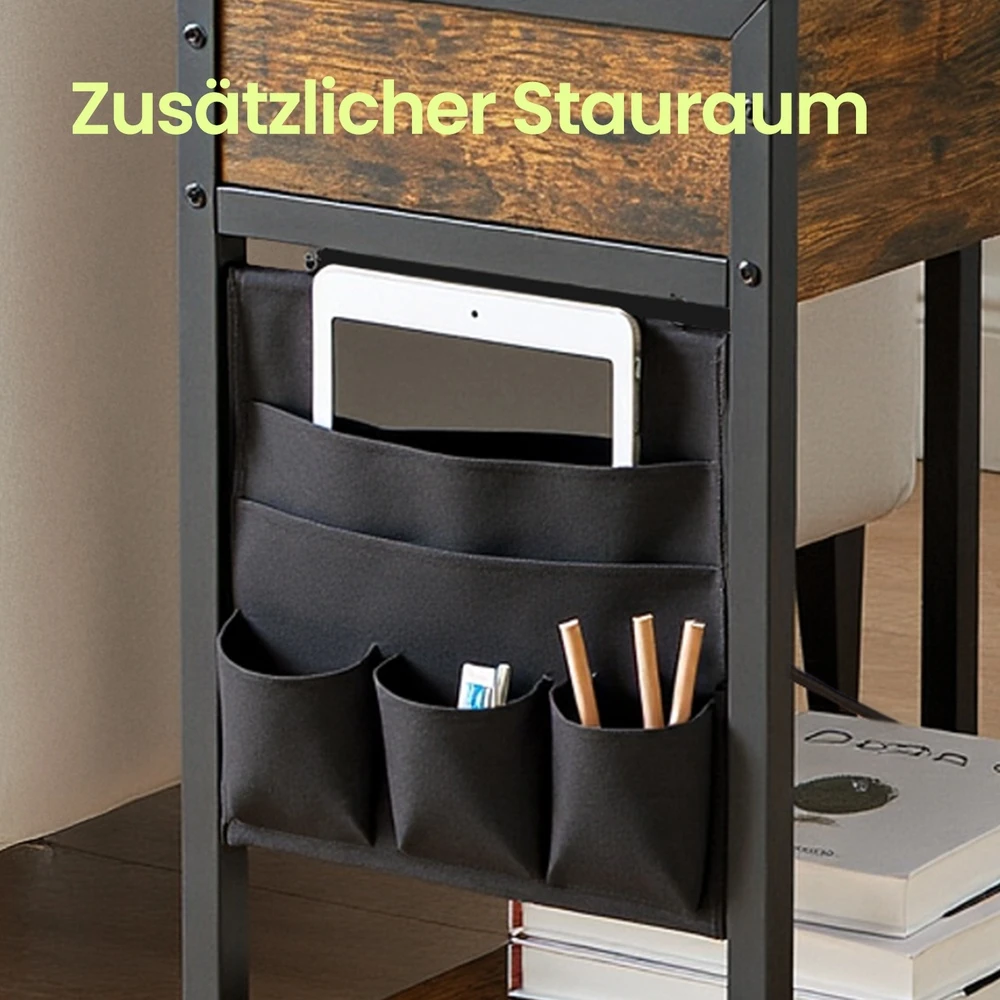 Koduva Šoninis staliukas su lizdais ir USB jungtimis, 60 x 31,5 x 60 cm, rudos-juodos spalvos