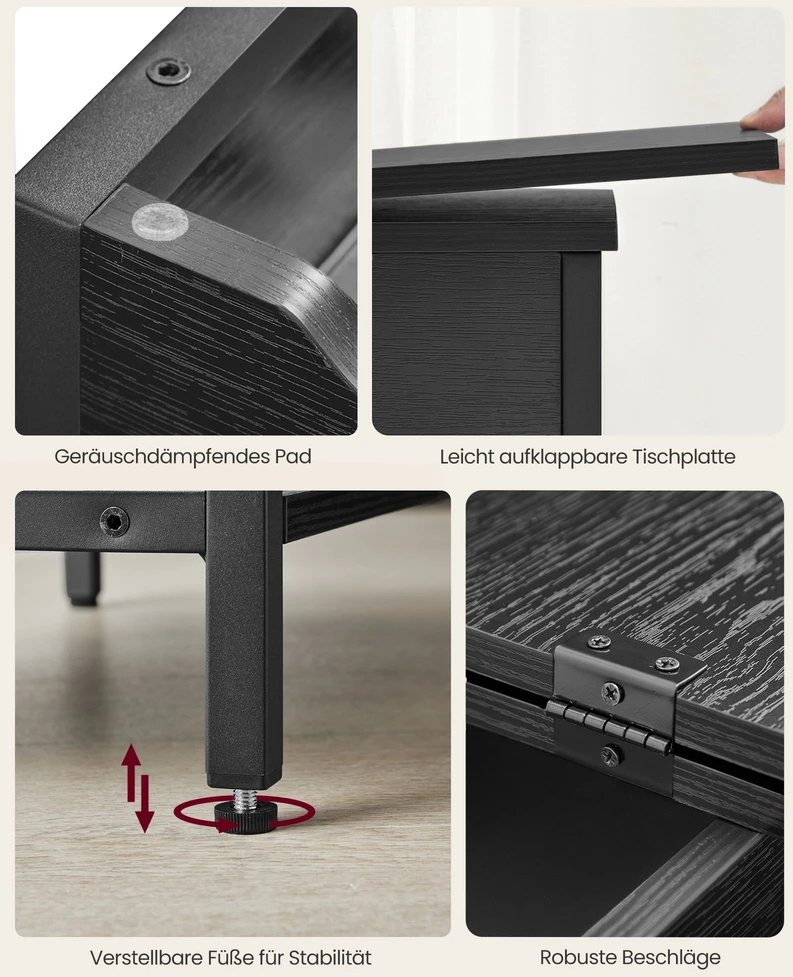 Songmics Šoninis staliukas su lizdais ir USB jungtimis, juodas su medžio raštu, 60 x 31,5 x 60 cm