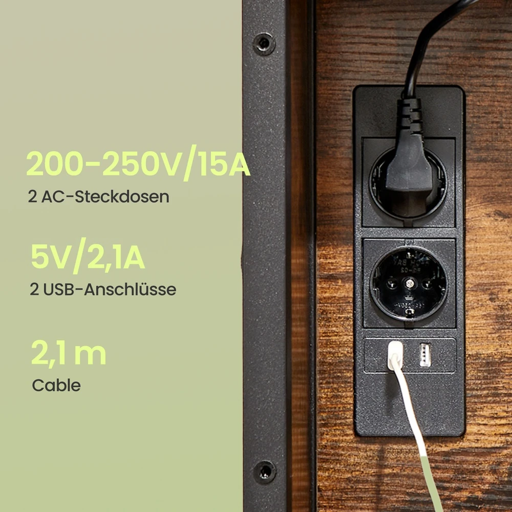 Koduva Šoninis staliukas su lizdais ir USB jungtimis, 60 x 31,5 x 60 cm, rudos-juodos spalvos