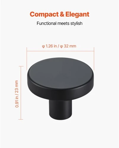 Koduva Spintelių rankenėlės VEVOR 1007, 10 vnt., 32 mm, juodos, cinko lydinys