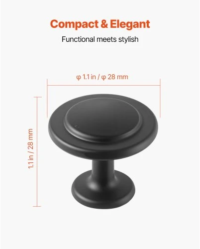 VEVOR Spintelių rankenėlės, 30 vnt., 31 mm, juodos, cinko lydinys