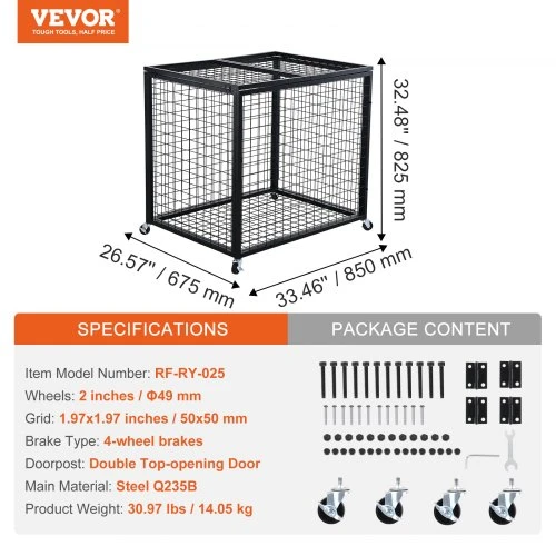 VEVOR Sporto kamuolių laikymo vežimėlis RF-RY-025 su dvigubais dangčiais, plieno