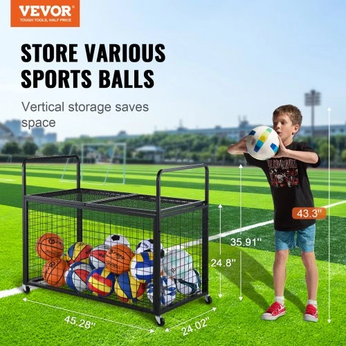 VEVOR Sporto kamuolių laikymo vežimėlis RF-RY-026, rakinamas, plieno, 115 x 68 x 14 cm