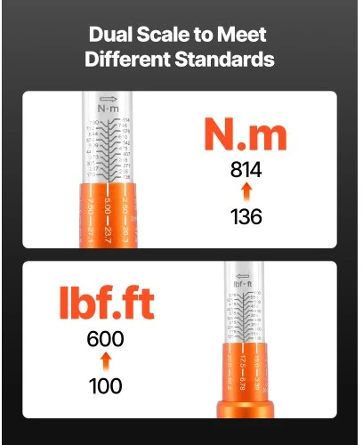 VEVOR Spragtelėjantis dinamometrinis raktas HG-34600, 19 mm, 136-814 Nm, legiruotas plienas