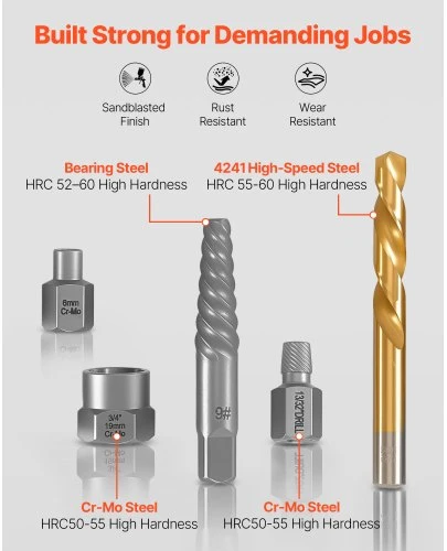 VEVOR Sraigtų ištraukiklių rinkinys su grąžtais, 54 dalių, juodas