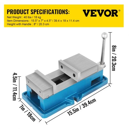 VEVOR Staklinis spaustuvas 13 cm Super-Lock NC/CNC staklėms, 125 mm, 24 kN