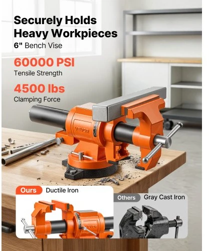 VEVOR Stalinis spaustuvas KD06, 150 mm, pasukamas 360°, 155 mm